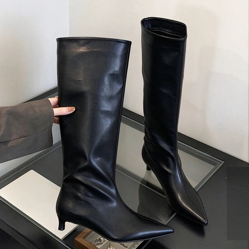 Women's Faux Suede Knee-High Boots with Pointed Toe