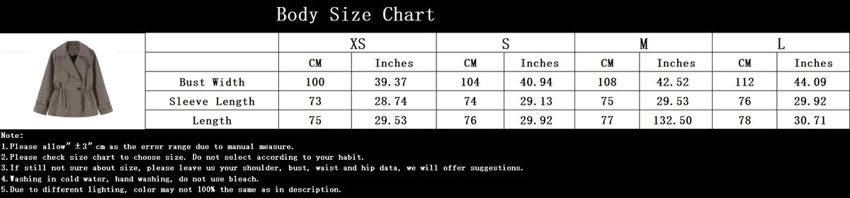 Women's Plaid Trench Coat Single-Button Casual Fashion Autumn Outwear
