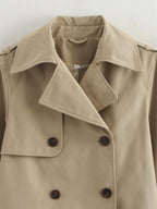 Women's Cropped Trench Coat Autumn Jacket Women Streetwear Double Breasted Long Sleeve