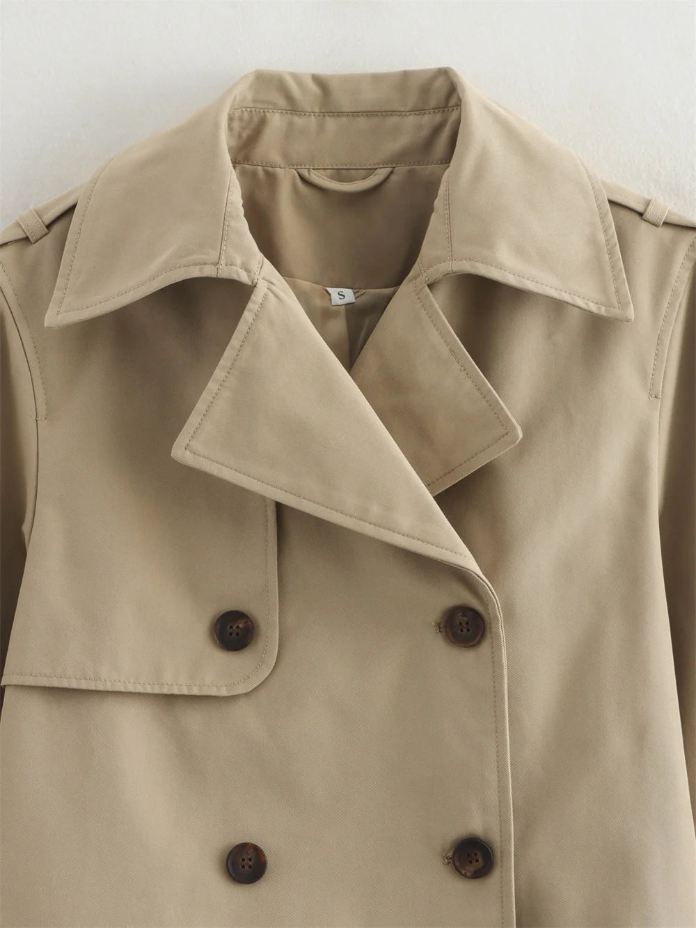 Women's Cropped Trench Coat Autumn Jacket Women Streetwear Double Breasted Long Sleeve