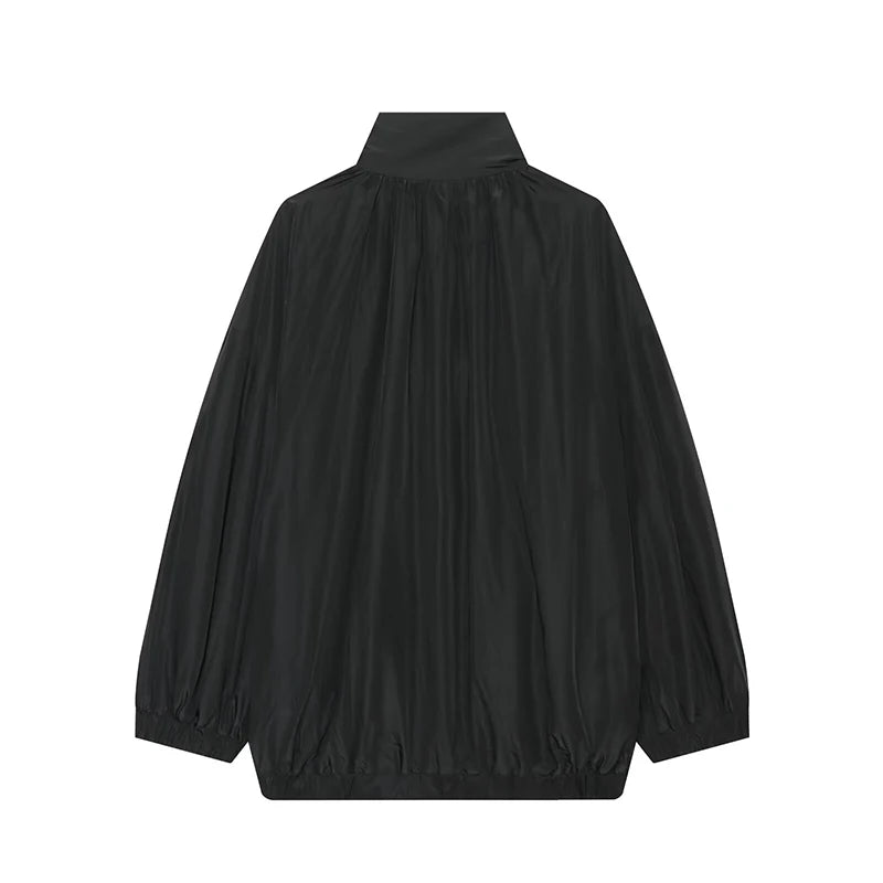 Women's Jacket Solid Casual Loose Stand Collar Full-Zip Full-Sleeve Regular Length Outerwear Coat