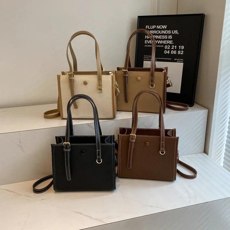 Small Tote Bags Leather Women Zipper Square Double Handles Crossbody Bags