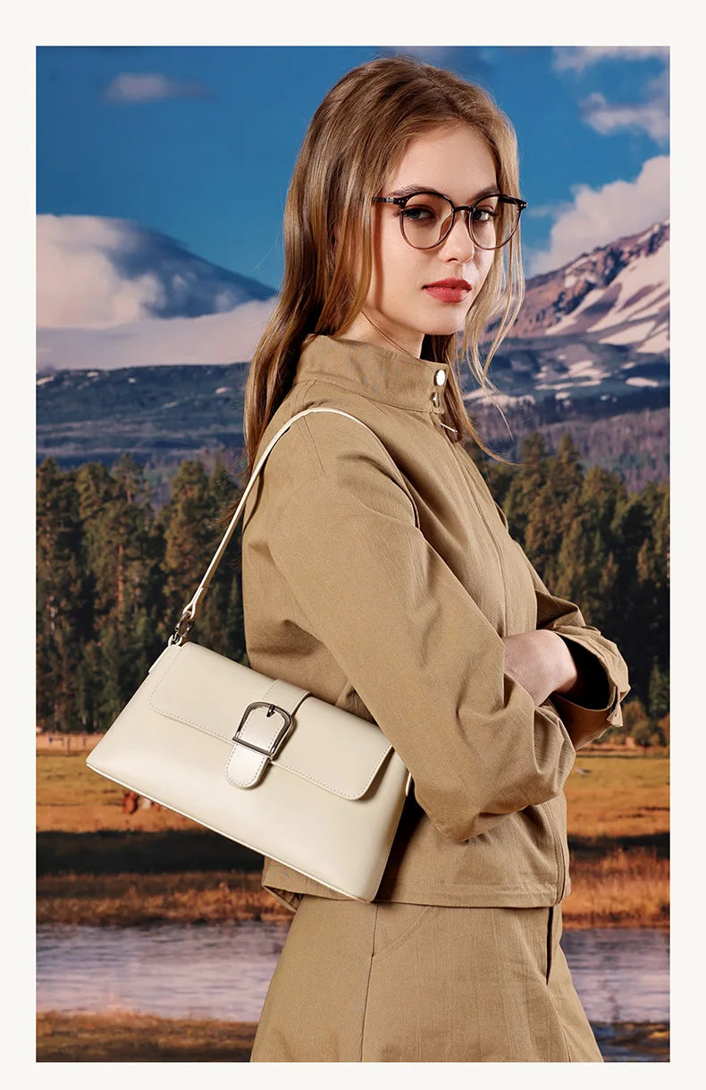 Women's Genuine Leather Baguette Shoulder Bag – Vintage Cowhide Crossbody