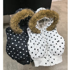 Women's Polka Dot Hooded Puffer Vest with Plush Trim