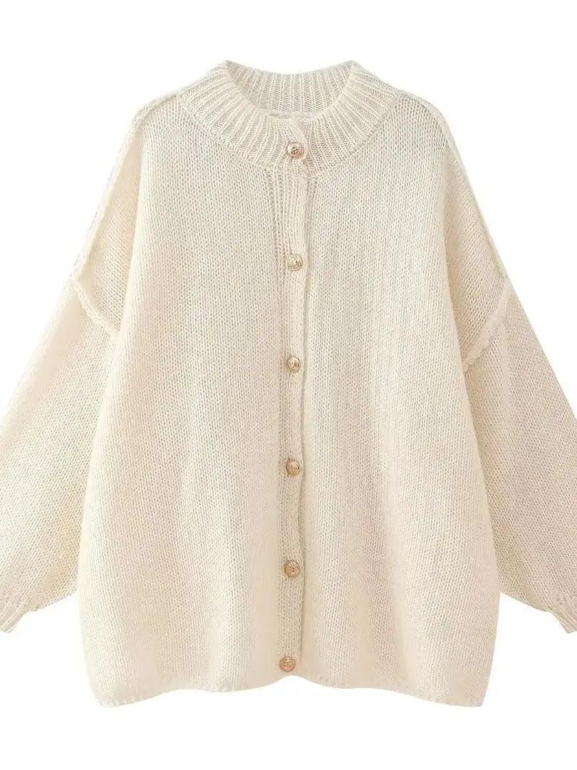 Button Cardigan Round Neck Lantern Long Sleeves Knit Outwear picture colour 2 S2a75842164c94cf5aa49398e9ec17a084 STYLEINGER