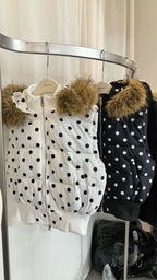 Women's Polka Dot Hooded Puffer Vest with Plush Trim