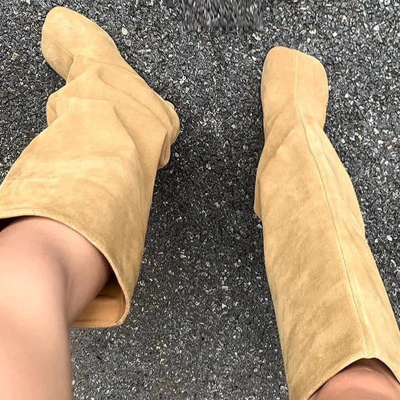 Women's Slouchy Faux Suede Knee-High Heeled Boots