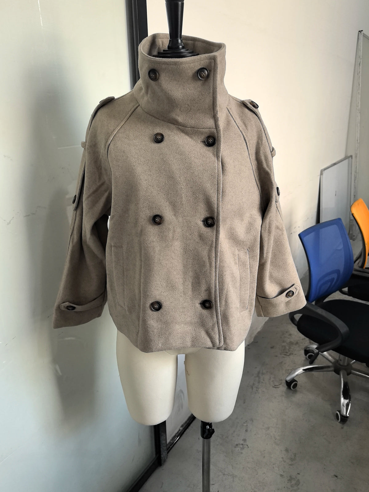 Women's Jacket Polyester Plaid Loose Stand Collar Full-Zip Full-Sleeve Casual Autumn Outerwear