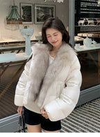 Women's Cropped Puffer Jacket with Faux Fur Collar