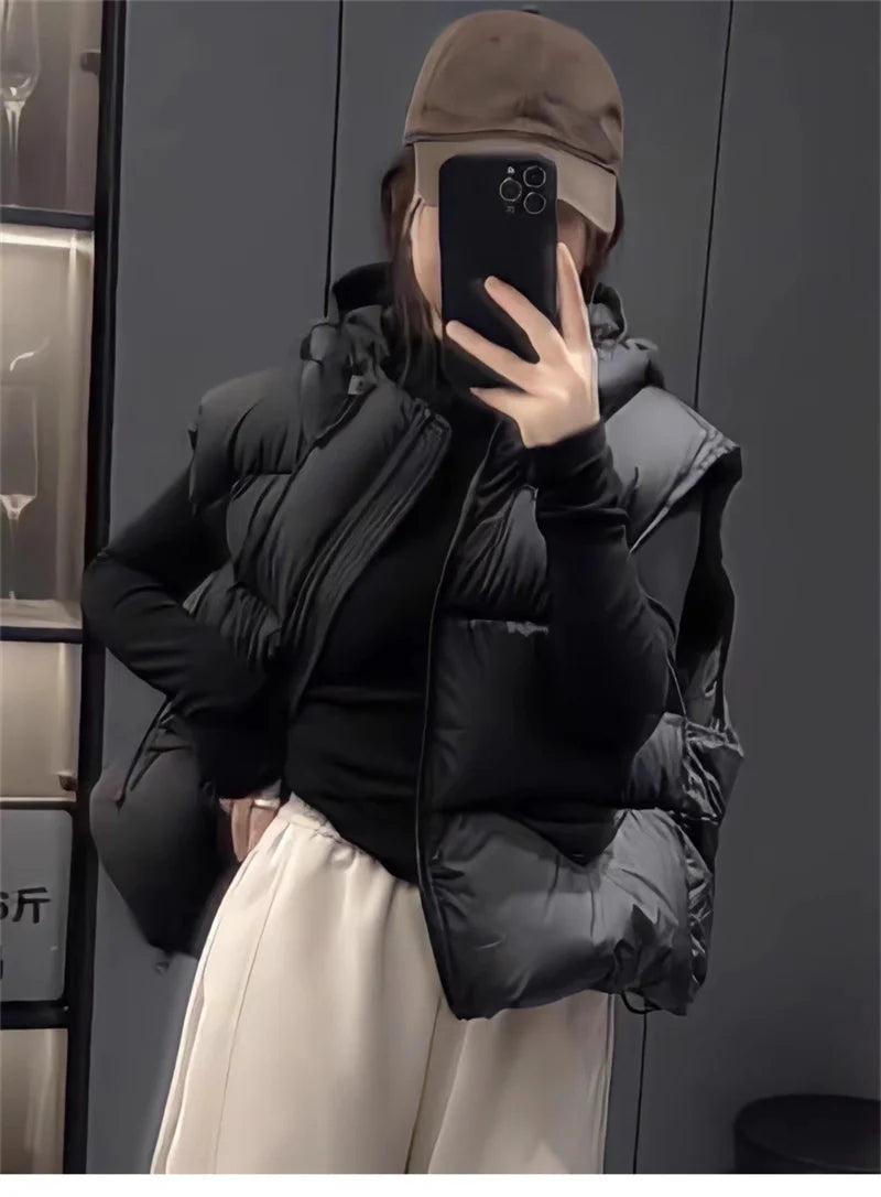 Women's Hooded Quilted Puffer Vest with Pockets