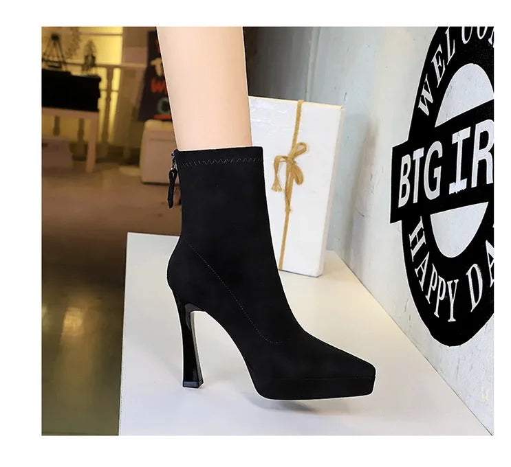 Women’s Suede Ankle Boots – Pointed Toe Platform Stiletto