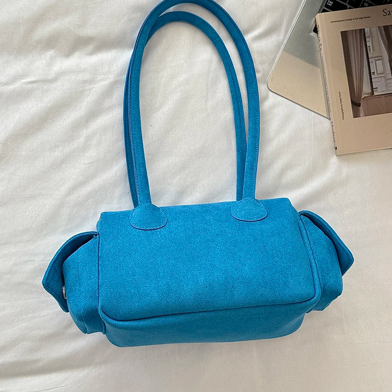 Women's Shoulder Bag Vintage Faux-Suede Baguette Zipper Underarm Bag with Phone Pocket