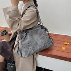 Women's Rivet PU Leather Large Capacity Shoulder Bag – Punk Style Tote Handbag