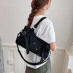 PU Leather Vintage Tote Bag – Rivet Detail, Adjustable Strap, 37×20×9 cm