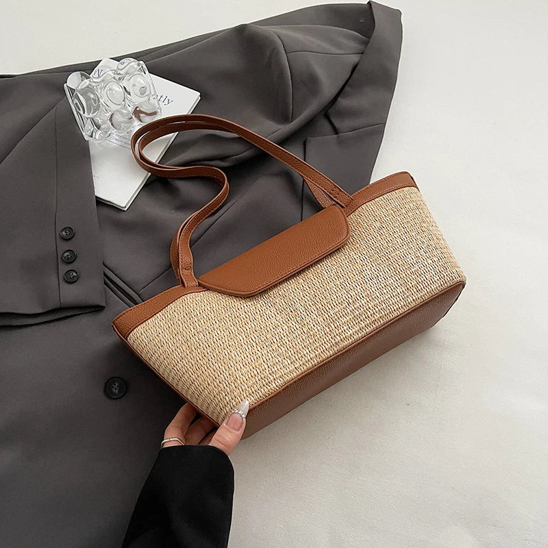 Weave Straw Shoulder Bag for Women - 2025 Summer Tote Brown 37cmx16cmx11cm S2c61c413e0e34acc828ee88501b0a103g STYLEINGER