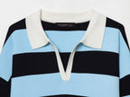 Women's Striped Polo Sweater Casual Long Sleeve Loose Pullover