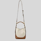 Women's Canvas & PU Leather Bucket Bag with Wide Crossbody Strap