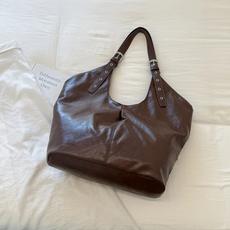 Women's Faux Leather Hobo Shoulder Bag with Zipper Closure