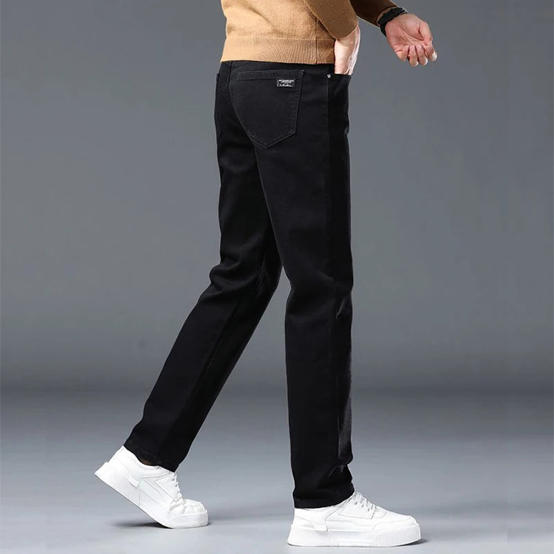 Men's Jeans Slim Straight Leg Mid-Rise Smart Casual Garment-Washed Denim Pants