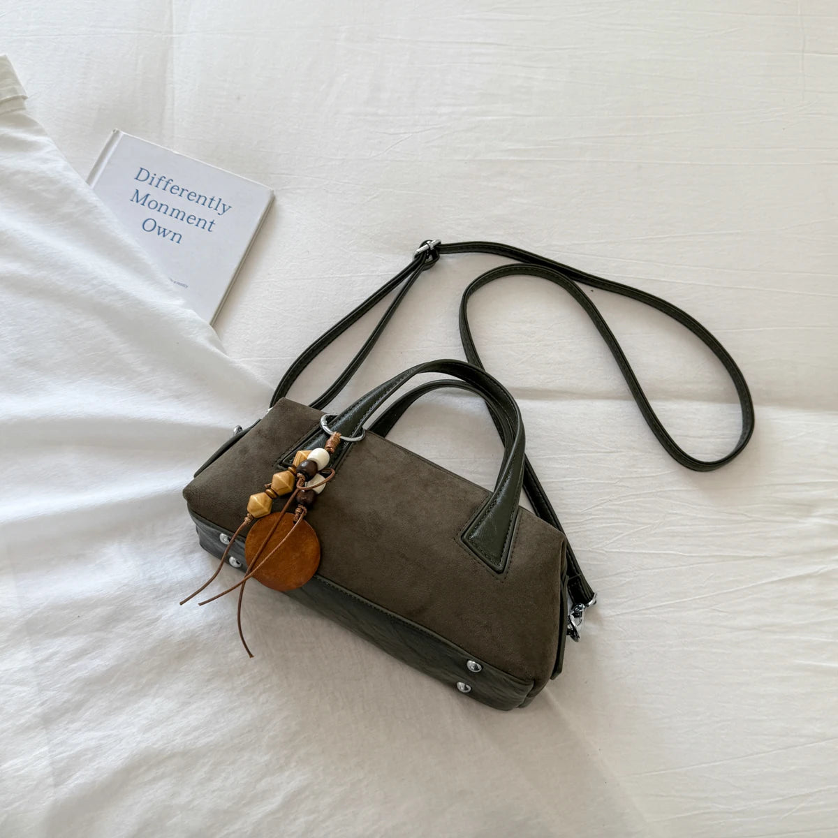 Women's Small Boston-Style PU Crossbody Bag with Zipper