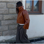 Women's Jacket Polyester Solid Stand Collar Open-Front Loose Full-Sleeve Casual Spring Autumn Outerwear