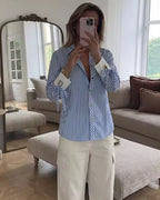 Women's Shirt 2026 Fashion Bow-tie Striped Top Long Sleeve Elegance Chic Daily