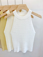 Women's Knitted Halter Camisole Slim Fit Sleeveless Base Tank Tops Solid Crop Tops