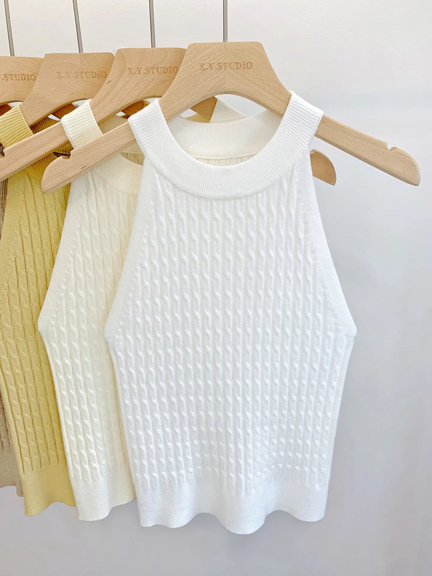 Women's Knitted Halter Camisole Slim Fit Sleeveless Base Tank Tops Solid Crop Tops
