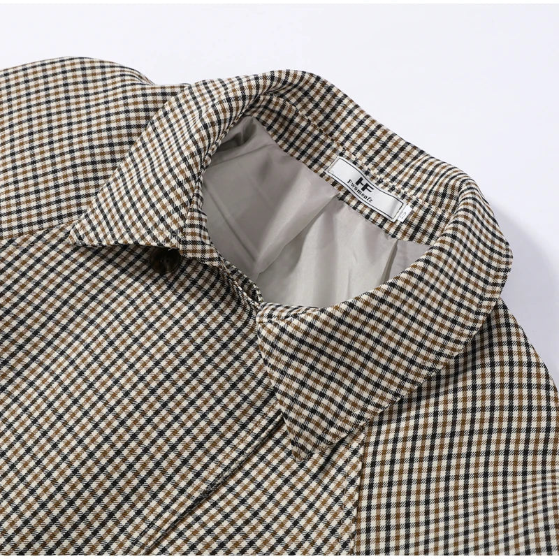 Women's Jacket Polyester Plaid Loose Stand Collar Full-Zip Full-Sleeve Casual Autumn Outerwear