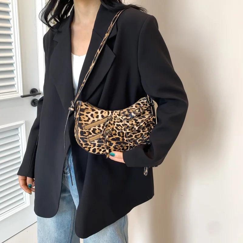 Leopard Leather Shoulder Bags Women Small Zipper Belt Zip Buckle Style Underarm