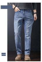 Men's Soft Stretch Straight Jeans Business Casual Slim Fit Wash Denim Pants Korean Fashion Blue Gray Male Brand Trousers