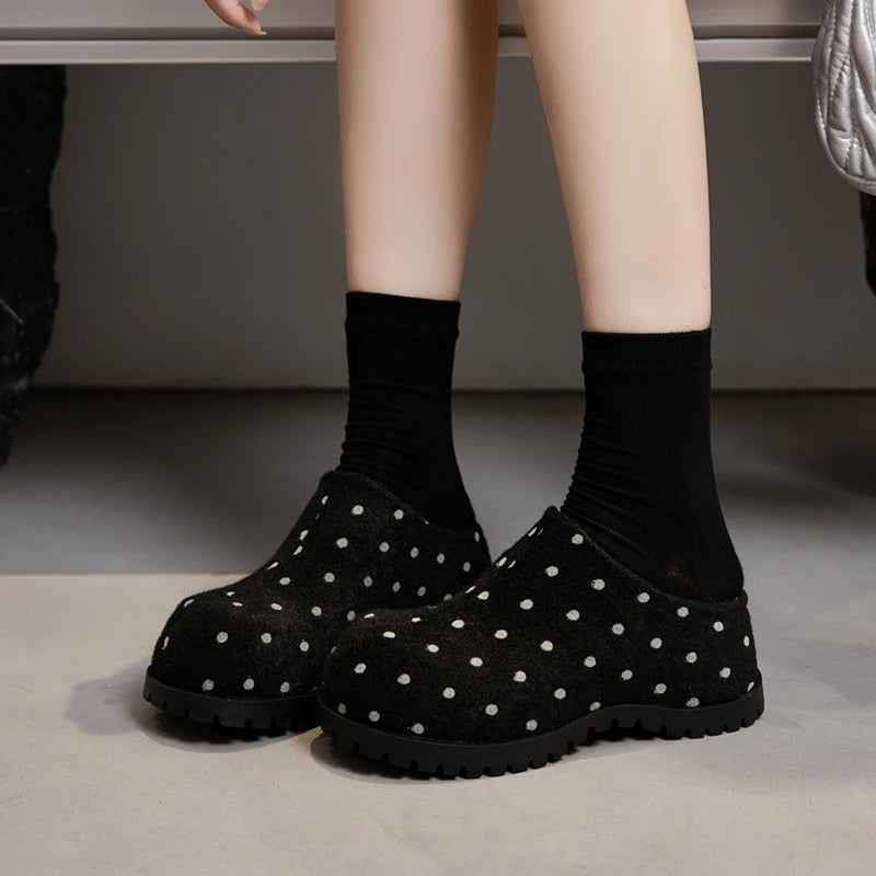 Damen Polka Dot Mule Hausschuhe Dicke Plattform Slip-On Offene Schuhe