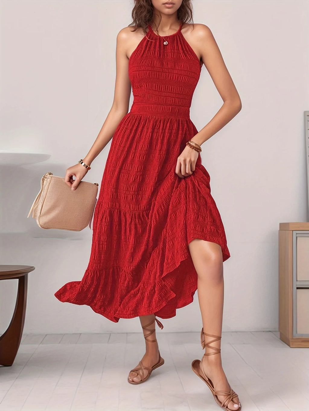 Off-Shoulder Backless Maxi Dress – Sleeveless Ruffle Holiday Dress