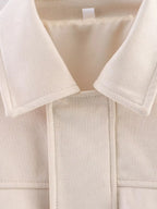 Women's Suede Textured Bomber Jacket Long Sleeve Lapel Collar Loose Coats Casual Outerwear