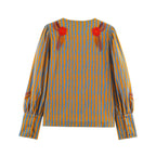 Women's Jacket Vintage Striped Open-Stitch O-Neck Full-Sleeve Cropped Button-Trim Casual Coat