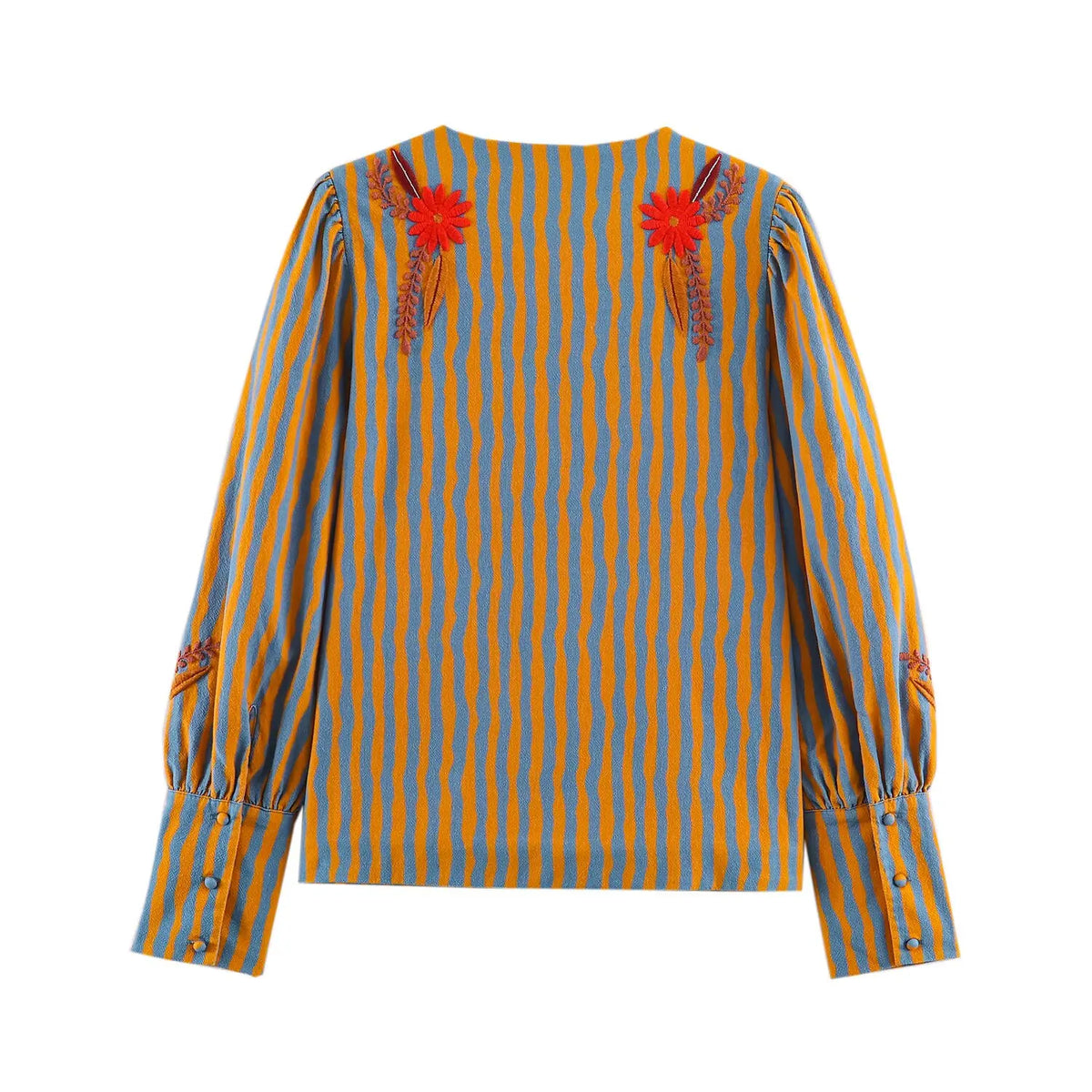 Women's Jacket Vintage Striped Open-Stitch O-Neck Full-Sleeve Cropped Button-Trim Casual Coat