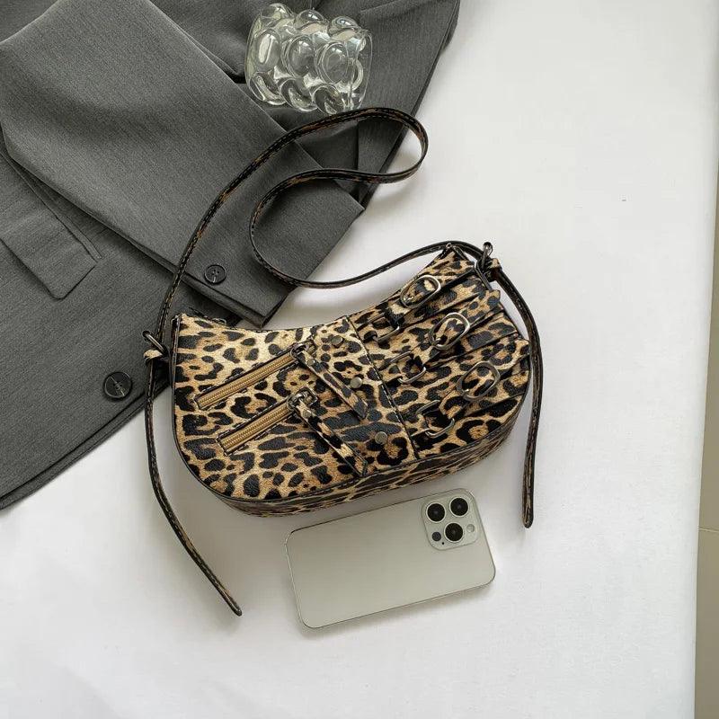 Leopard Leather Shoulder Bags Women Small Zipper Belt Zip Buckle Style Underarm