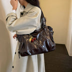 Women's Faux Leather Tote Shoulder Bag with Charm