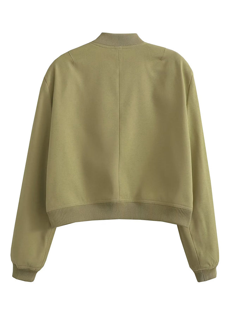 Women Fashion Solid Bomber Jackets Coat With Pockets V-Neck Single Breasted Long Sleeves