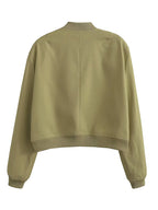 Women Fashion Solid Bomber Jackets Coat With Pockets V-Neck Single Breasted Long Sleeves