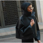 Women's Jacket Polyester Solid Stand Collar Open-Front Loose Full-Sleeve Casual Spring Autumn Outerwear
