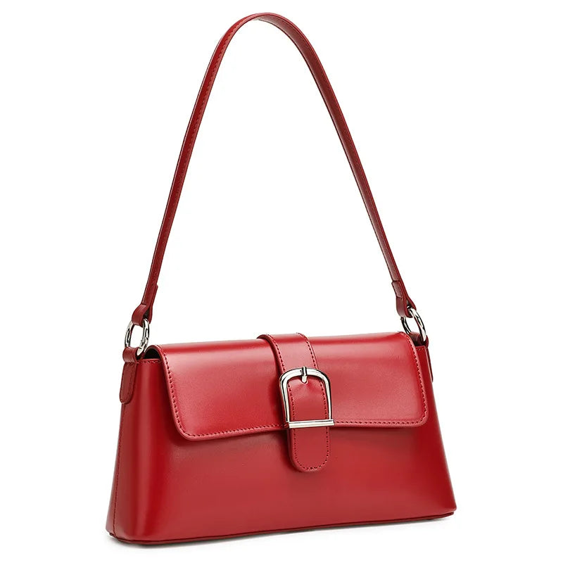 Women's Genuine Leather Baguette Shoulder Bag – Vintage Cowhide Crossbody
