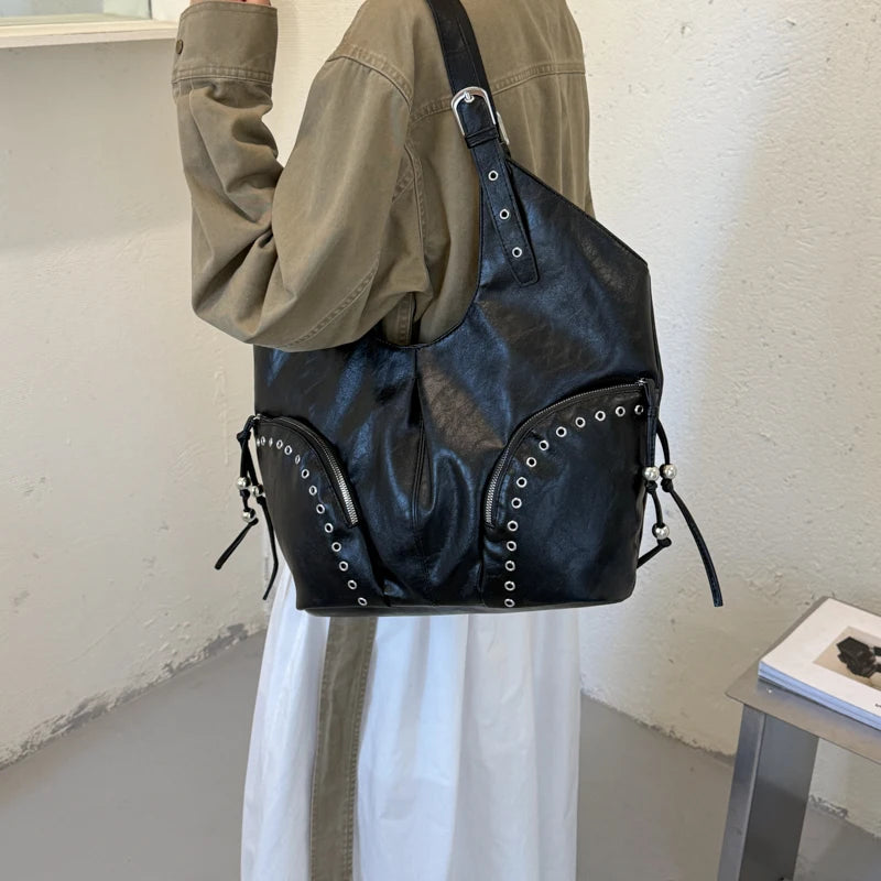 Women's Faux Leather Hobo Shoulder Bag with Zipper Closure