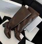 Women's Knee-High Block Heel Boots with Lace-Up Detail