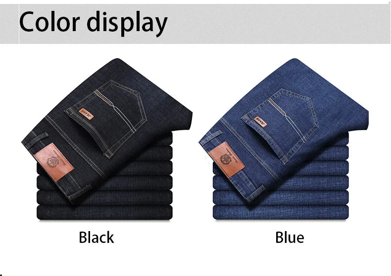 Men's Soft Straight Denim Pants Classic Business Black Biker Jeans Overalls Masculino Pantalone Hombre Mannen Homme