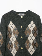 Women's Diamond Argyle Knit Button-Front Cardigan Casual Fashion Sweater