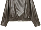 Women's Jacket Pebble Faux Leather Full-Sleeve Moto-Style Zipper Casual Coat
