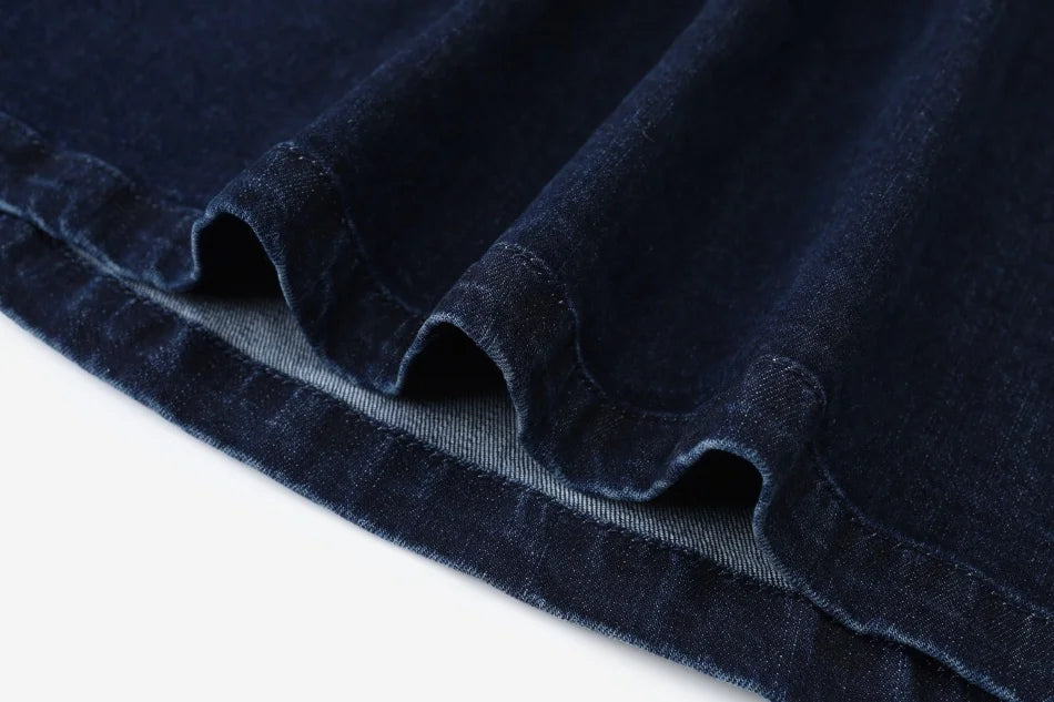 Vestido Varsity de Denim Azul Marinho para Crianças com Bordado