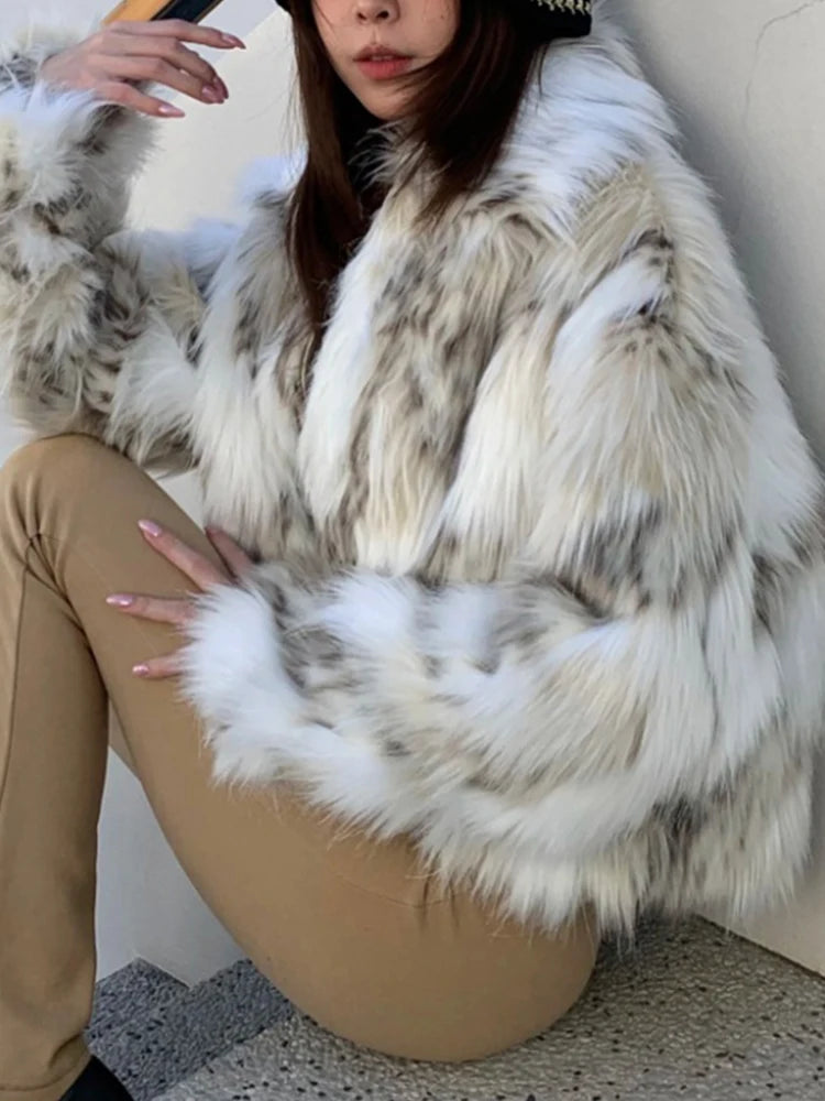 Women Animal Print Fluffy Faux Fur Coat 2025 Fashion Long Sleeves Thick Warmth Stand Collar Street Lady Outerwear S32de7865cccd48bd922e95ff0695c166W STYLEINGER