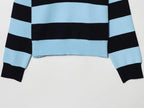 Women's Striped Polo Sweater Casual Long Sleeve Loose Pullover